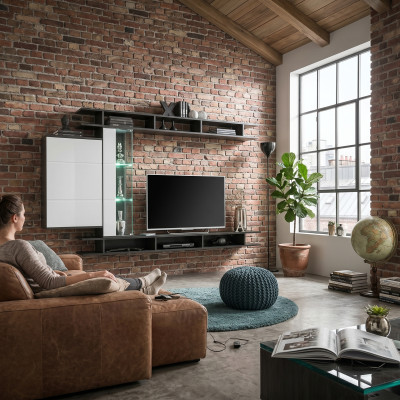 Modern Wohnwand Grau Designer Wohnzimmer Möbel Holz Wandschrank