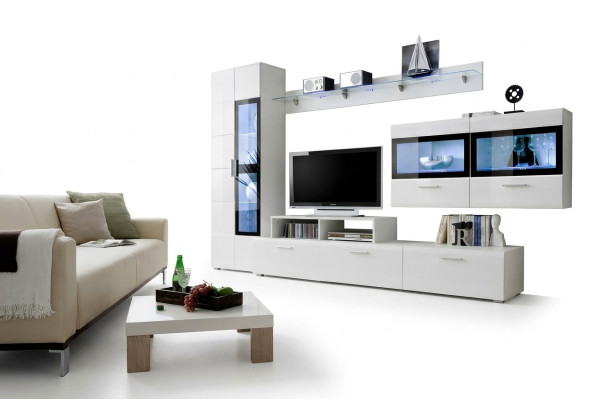 Wohnwand Luxus Set Wohnzimmer TV Ständer Vitrine Holz Wandschrank Neu
