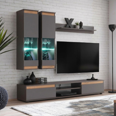 Luxus Wohnwand tv Ständer Holz Designer Wohnzimmer Grau Möbel Wandschrank