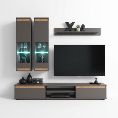 Luxus Wohnwand tv Ständer Holz Designer Wohnzimmer Grau Möbel Wandschrank