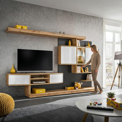 Braun Wohnwand Einrichtung Luxus Wohnzimmer Designer TV-Ständer Möbel Neu