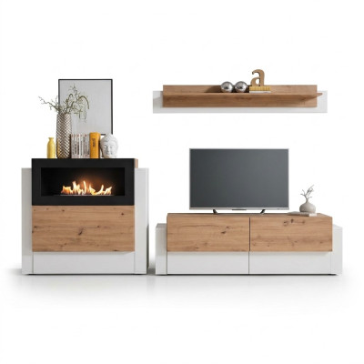 Designer Weiß Wohnwand Luxus Kommode mit Kamin Einrichtung Wohnzimmermöbel