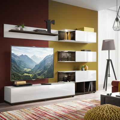 Wohnwand Design Wandregal TV-Ständer Regal Wohnzimmer Holz Einrichtung