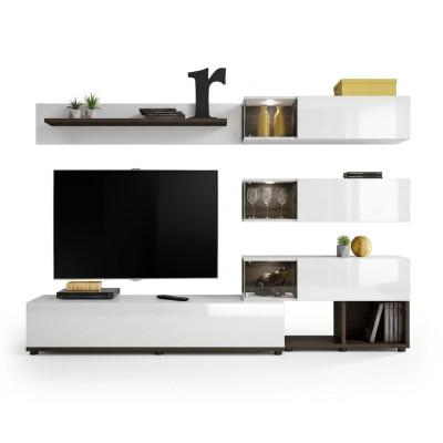 Wohnwand Design Wandregal TV-Ständer Regal Wohnzimmer Holz Einrichtung