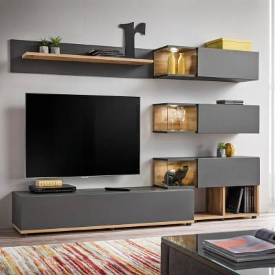 Luxus Wohnwand Wandregal Regal Wohnzimmer TV-Ständer Modern Holz Designer