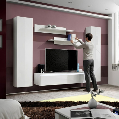Wohnwand Komplette Wohnzimmer Einrichtung 5tlg. Set Wand Regale TV-Ständer
