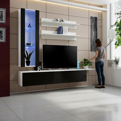 Design Hänge Vitrine Regale Wohnwand Set 4tlg Wohnzimmer TV-Ständer Möbel