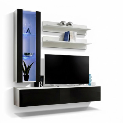 Design Hänge Vitrine Regale Wohnwand Set 4tlg Wohnzimmer TV-Ständer Möbel