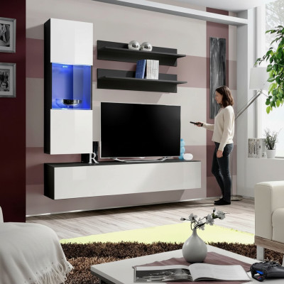 Wohnwand Set 4tlg. Wohnzimmer Komplett TV-Ständer Wand Regal Luxus Moderne Neu
