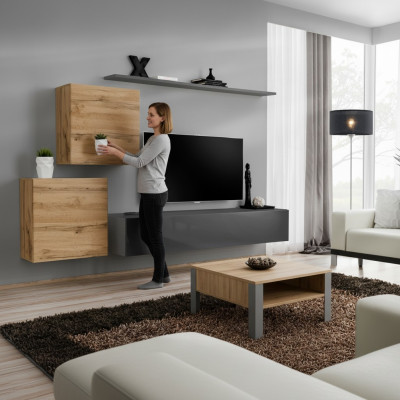 Wohnzimmermöbel Designer Modern Wohnwand Einrichtung Wand Regal Grau