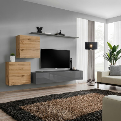 Wohnzimmermöbel Designer Modern Wohnwand Einrichtung Wand Regal Grau