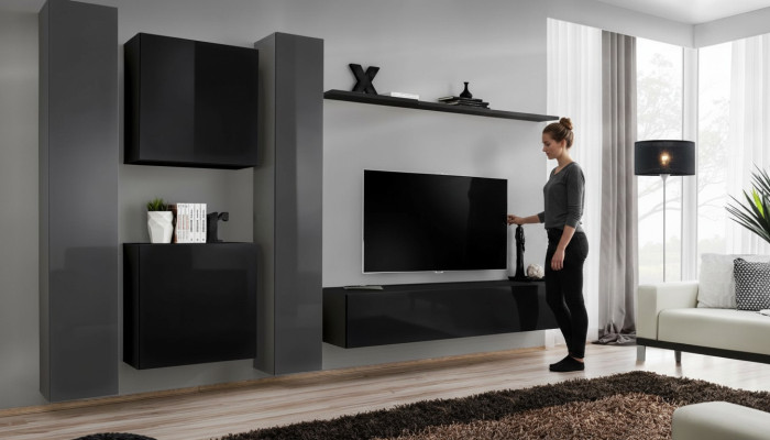 Designer Schwarz Wohnzimmermöbel Neu Wohnwand TV-Ständer Set Möbel Sideboard