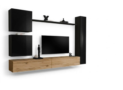 Wohnzimmer Luxus Einrichtung Wohnwand Schwarz Wandschrank Holzmöbel Stil Design