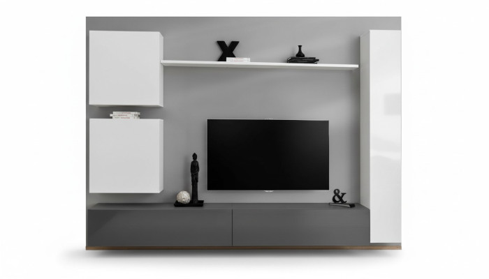 Wohnwand Wandschrank Stil Modern Einrichtung Designer Weiß Regal TV Sideboard