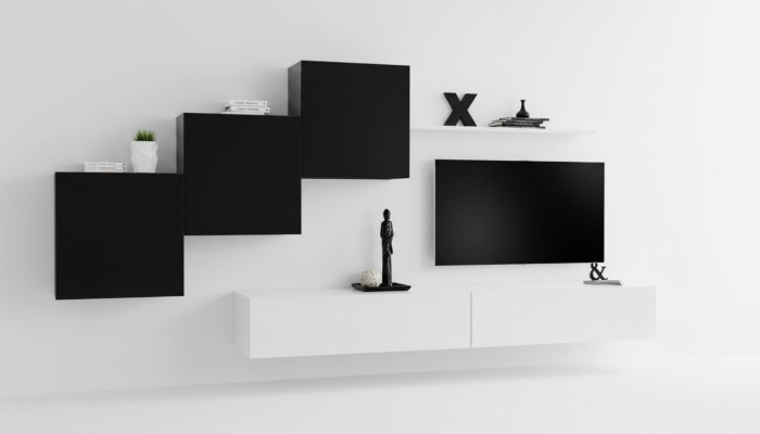 Komplett Designer Wohnzimmer 3x Wandschränke Weiß Sideboard 6tlg. Wohnwand Neu