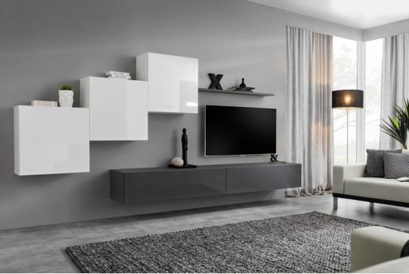 Designer Wohnwand Grau TV Ständer Moderne Sideboard Wandregal TV Ständer Neu
