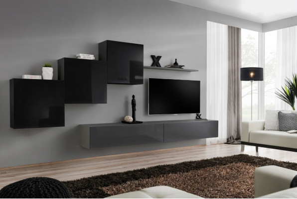 Wohnzimmer Set Wandregal TV-Ständer Grau Wohnwand Luxus Schrank Design 6tlg.Neu