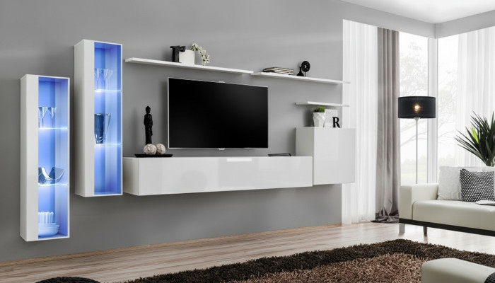 Weiß Komplett Wohnwand TV-Ständer Design Wohnzimmer Luxus Schrank Wandschrank