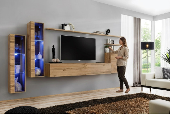 Wohnzimmermöbel Garnitur Set 7tlg Luxus Möbel Designer Wandschrank Wandregal