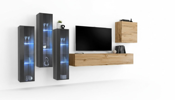 Wohnzimmer Wohnwand Holz Luxus Garnitur Einrichtung neu Stil Modern Luxus Braun