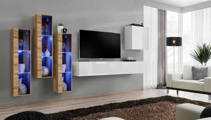 Komplett Set 5tlg Wohnzimmer Holz Einrichtung Modern Designer Garnitur Hochglanz