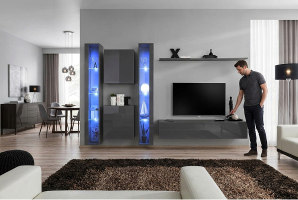 Luxus 2x Hänge Vitrine Neu Wohnwand 2x Wandschrank Komplett Set Wand Regal Neu