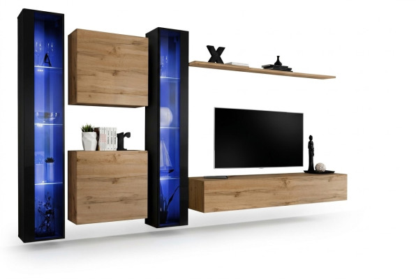 Wohnmöbel Komplett Wohnwand Schrank Wandschrank Set Hänge Vitrine Einrichtung