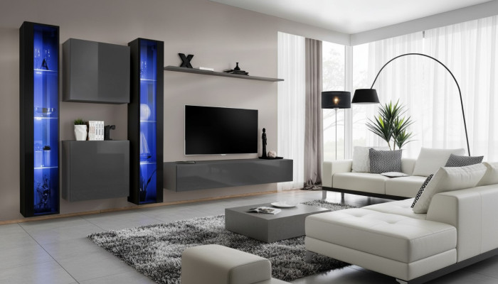 Wohnzimmermöbel 2x Wandschrank Grau Modern Sideboard Einrichtung Hänge Vitrine