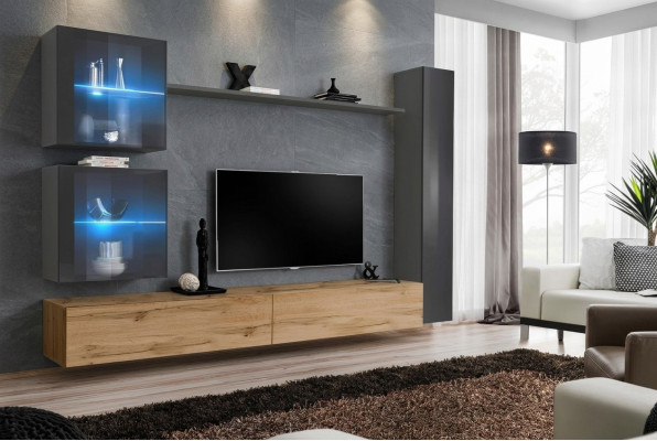 Moderna dnevna omarica siva pohištvena stenska omara televizijski regal