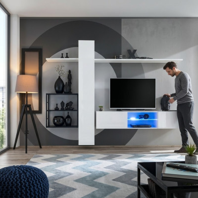Wohnwand Möbel Einrichtung 270 cm Wandschrank Weiß Wand Regale Einrichtung