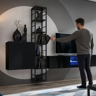Schwarz Wohnwand 270cm Luxus Wandschrank Wohnzimmermöbel Regale Holz Einrichtung