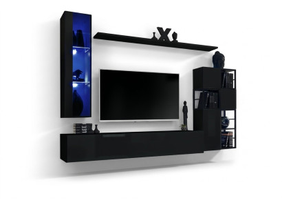 Garnitur Wohnzimmer Wohnwand 250 cm Schwarz Einrichtung Holzmöbel Wandschrank