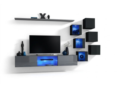 Set Modern Grau Einrichtung Wohnwand TV-Ständer Sideboard Holzmöbel Wandschrank