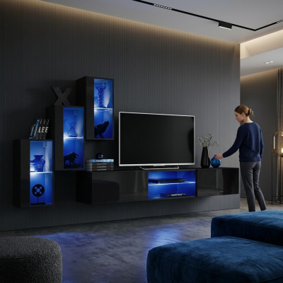 Luxus 3x Wandschrank Möbel Einrichtung Wohnzimmermöbel Schwarz Wand Regale