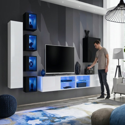 Wohnzimmer Komplett Set 7tlg Luxus Wohnwand 6x Wandschrank TV-Ständer Möbel