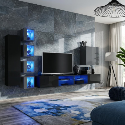 Wohnzimmermöbel Neu Wohnwand 320cm 6xHänge Schrank Einrichtung Luxus Wand Regal