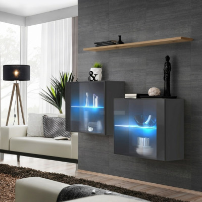 Wohnzimmer Set Designer Wohnwand Grau 130 cm Einrichtung Luxus Wand Regal