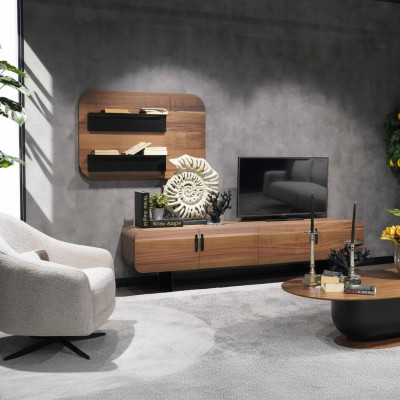Wohnwand Komplett Set Wohnzimmer Garnitur Braun Möbel Wandregal Neu