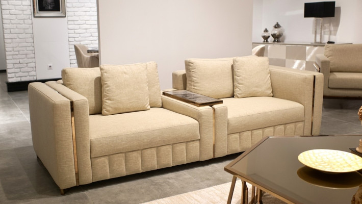 Modern Wohnzimmer Sofa Zweisitzer Beige Textil Polster Möbel Einrichtung Design