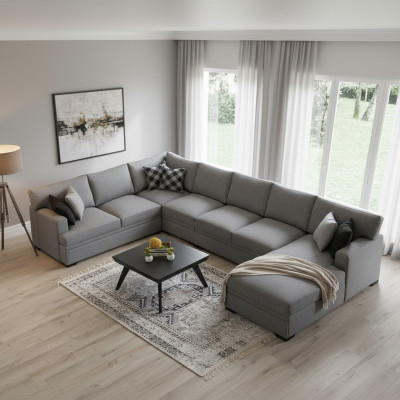 Modern Design Möbel Sofa U-Form Grau Ecksofa Wohnzimmer Einrichtung Neu