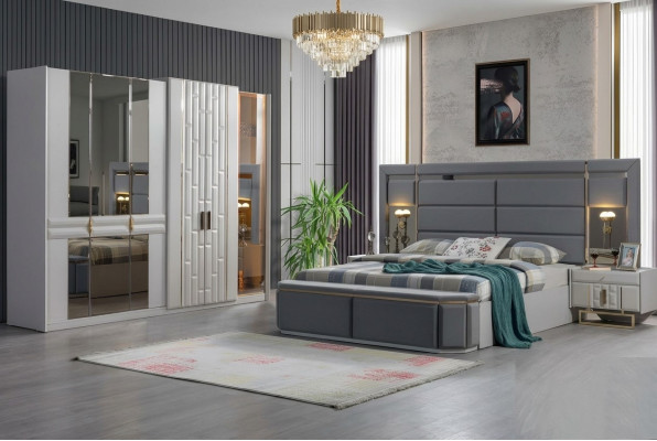 Komplett Schlafzimmer Möbel Set Bett 2x Nachttisch Kleiderschrank Neu