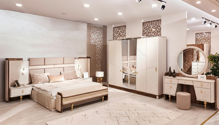 Set Schlafzimmer Bett Luxus Kleiderschrank 2xNachttische Design Schminktisch