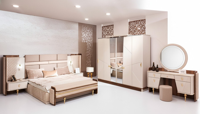 Set Schlafzimmer Bett Luxus Kleiderschrank 2xNachttische Design Schminktisch