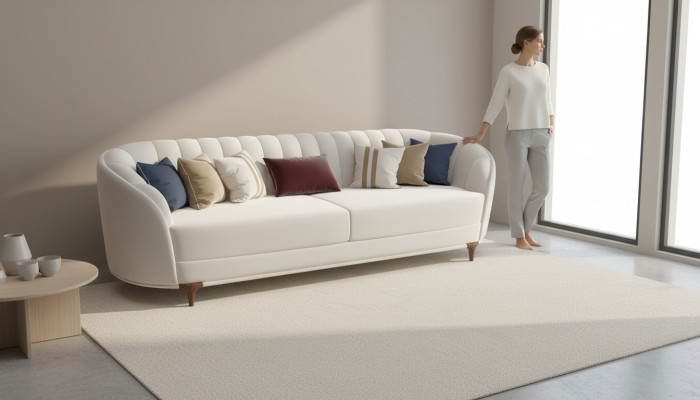 Modernes weiß Sofa im Wohnzimmer Exklusives 3 Sitzer Sofas 250cm Luxus