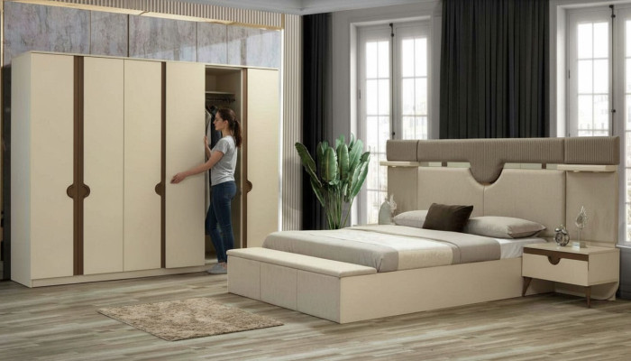Stilvoll Möbel 4tlg. Schlafzimmer Set Bett 2x Nachttisch Kleiderschrank Neu