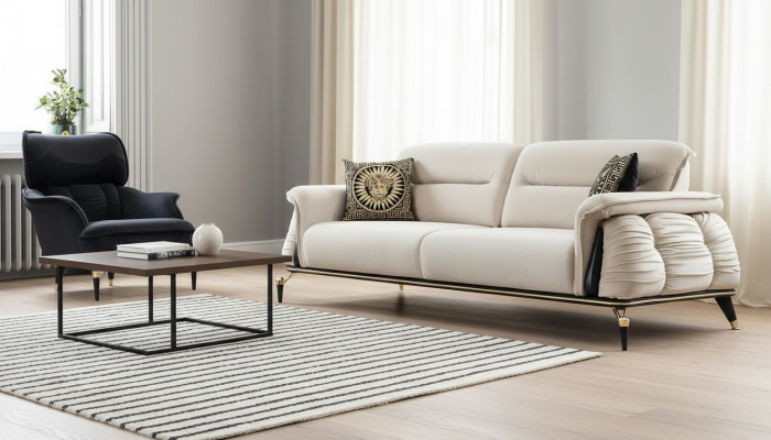 Luxus 2tlg Wohnzimmer Set Sofa 3-Sitzer mit sessel Modernes Design Couch