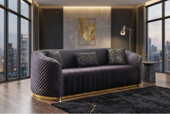 Sofa Luxus Wohnzimmer Modern Dreisitzer Möbel schwarz 3 Sitzer Holz Textil