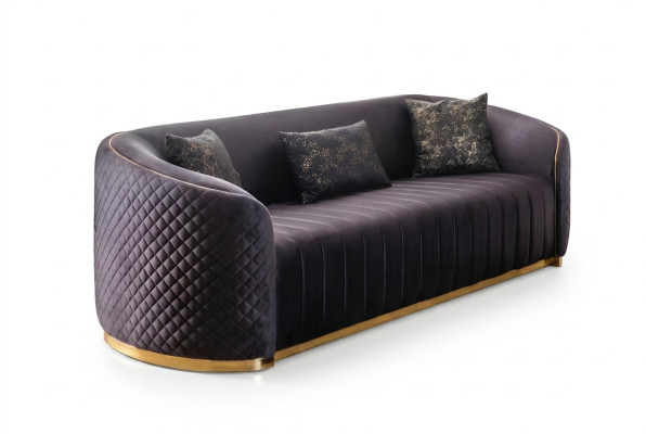 Sofa Luxus Wohnzimmer Modern Dreisitzer Möbel schwarz 3 Sitzer Holz Textil