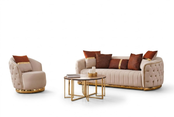 Set 2 tlg Wohnzimmer Sofagarnitur Dreisitzer Sofa Couch Modern Sessel Textil
