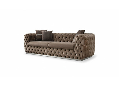 Sofa 3 Sitzer Polstersofa Braun Textil Sitz Design Couch Modern Chesterfield